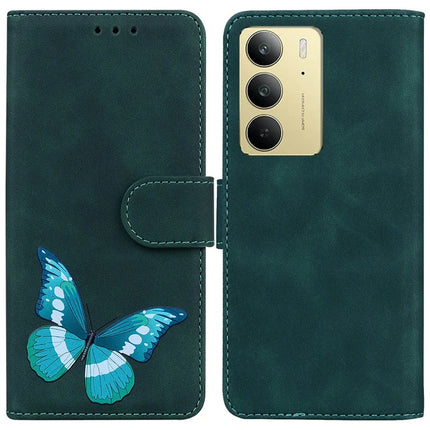For Realme C75 Stand Case PU Leather Phone Cover Butterfly Printed - Green