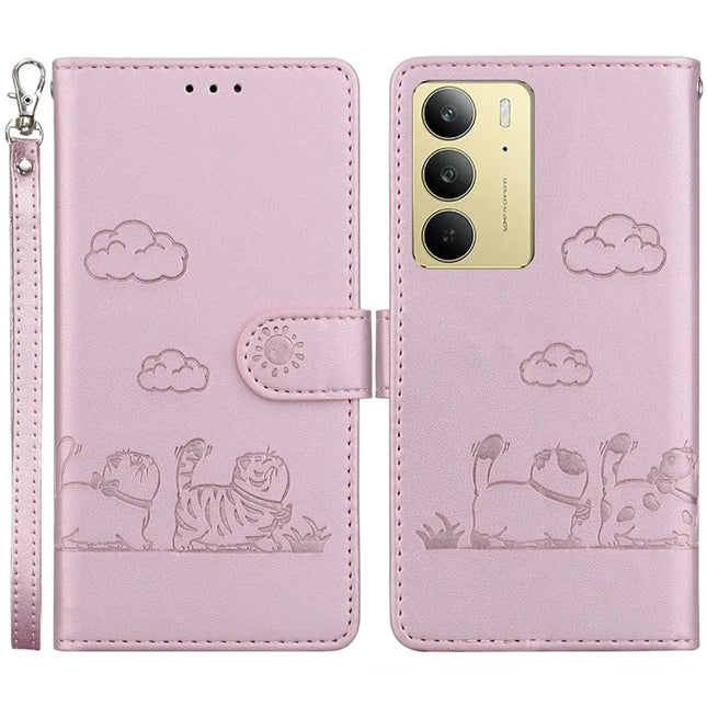 For Realme C75 Case RFID Blocking Kitten Pattern TPU+PU Leather Phone Cover - Pink