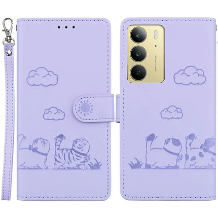 For Realme C75 Case RFID Blocking Kitten Pattern TPU+PU Leather Phone Cover - Purple