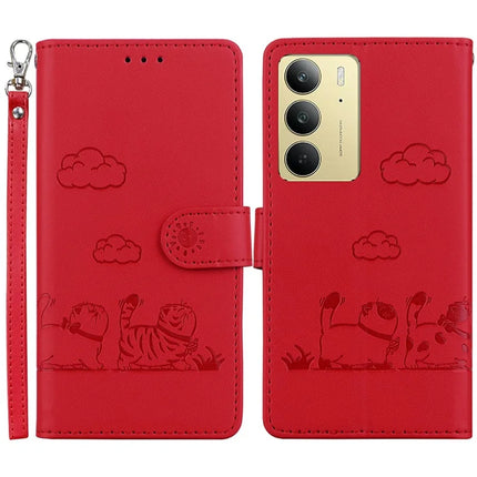 For Realme C75 Case RFID Blocking Kitten Pattern TPU+PU Leather Phone Cover - Red