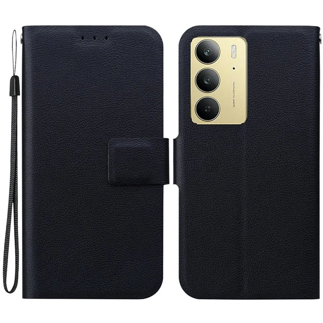 For Realme C75 Case Ultra-Thin PU Leather + TPU Phone Cover with Card Slot - Black
