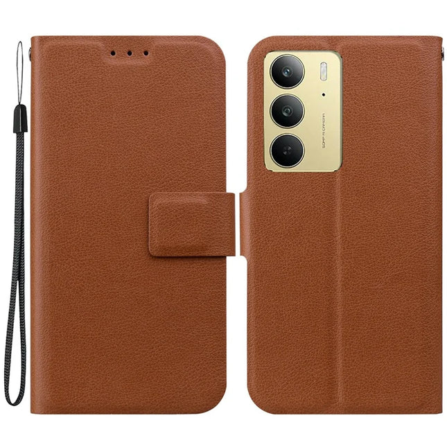 For Realme C75 Case Ultra-Thin PU Leather + TPU Phone Cover with Card Slot - Brown