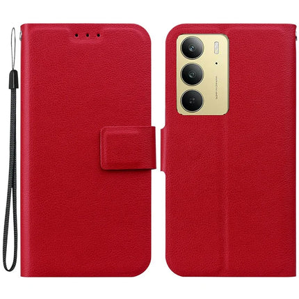 For Realme C75 Case Ultra-Thin PU Leather + TPU Phone Cover with Card Slot - Red