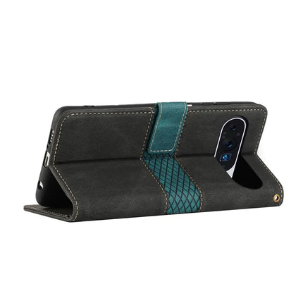 For Google Pixel 9 Pro XL Leather Case Grid Splicing Stand Wallet Phone Cover