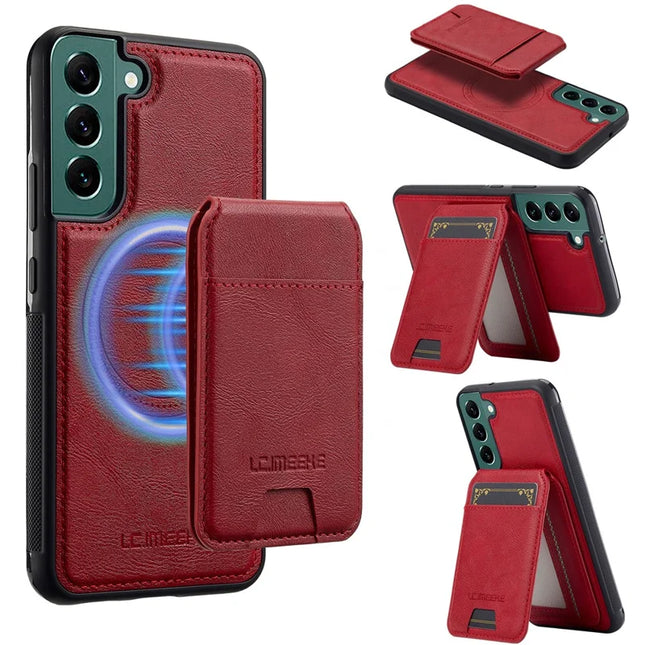 LC.IMEEKE L3 For Samsung Galaxy S22 5G Magnetic Case Detachable Card Holder Leather TPU Mobile Cover - Red