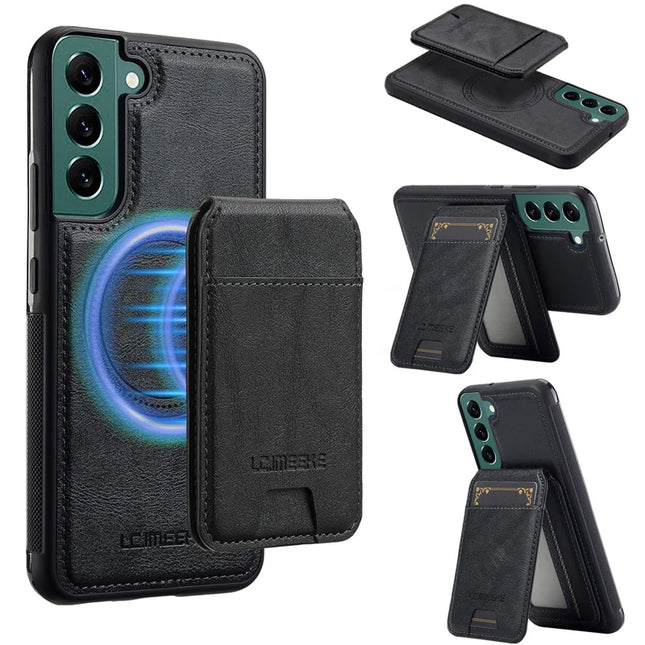 LC.IMEEKE L3 For Samsung Galaxy S22 5G Magnetic Case Detachable Card Holder Leather TPU Mobile Cover - Black