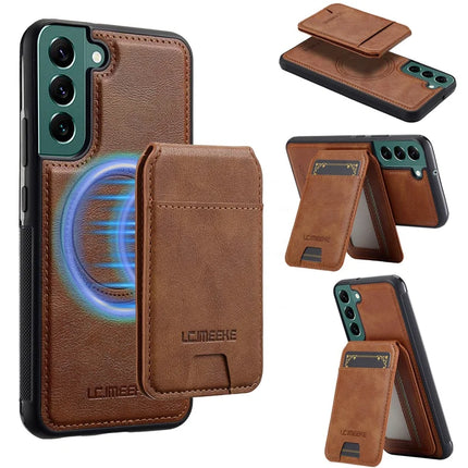 LC.IMEEKE L3 For Samsung Galaxy S22 5G Magnetic Case Detachable Card Holder Leather TPU Mobile Cover - Brown