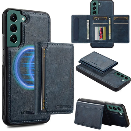 LC.IMEEKE L5 For Samsung	Galaxy S22 5G Magnetic Phone Case Leather Back Cover with Detachable Card Holder - Blue