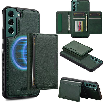 LC.IMEEKE L5 For Samsung	Galaxy S22 5G Magnetic Phone Case Leather Back Cover with Detachable Card Holder - Green