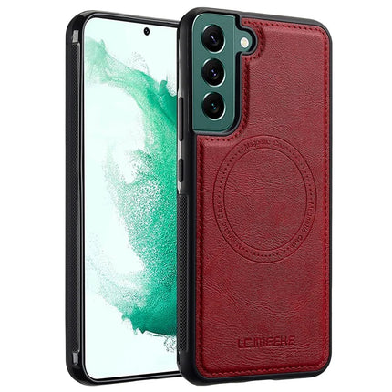 LC.IMEEKE For Samsung Galaxy S22 5G Magnetic Case Compatible with MagSafe Leather TPU Back Cover - Red