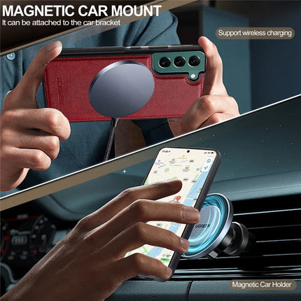 LC.IMEEKE For Samsung Galaxy S22 5G Magnetic Case Compatible with MagSafe Leather TPU Back Cover