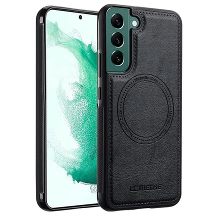 LC.IMEEKE For Samsung Galaxy S22 5G Magnetic Case Compatible with MagSafe Leather TPU Back Cover - Black