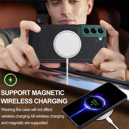 LC.IMEEKE For Samsung Galaxy S22 5G Magnetic Case Compatible with MagSafe Leather TPU Back Cover