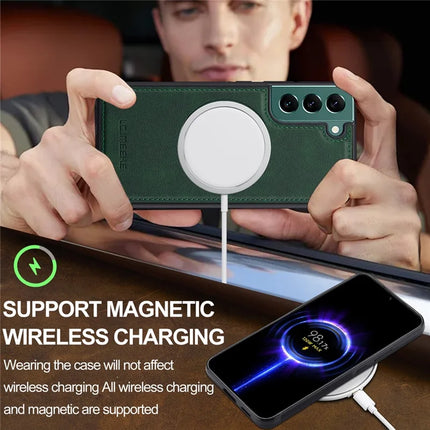 LC.IMEEKE For Samsung Galaxy S22 5G Magnetic Case Compatible with MagSafe Leather TPU Back Cover