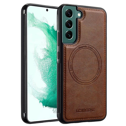 LC.IMEEKE For Samsung Galaxy S22 5G Magnetic Case Compatible with MagSafe Leather TPU Back Cover - Brown