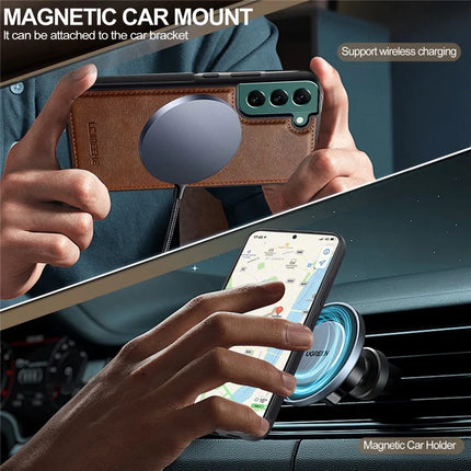 LC.IMEEKE For Samsung Galaxy S22 5G Magnetic Case Compatible with MagSafe Leather TPU Back Cover