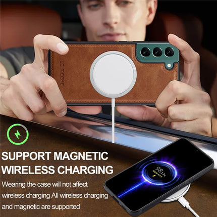 LC.IMEEKE For Samsung Galaxy S22 5G Magnetic Case Compatible with MagSafe Leather TPU Back Cover