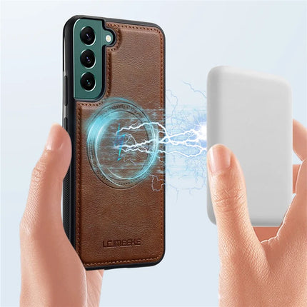 LC.IMEEKE For Samsung Galaxy S22 5G Magnetic Case Compatible with MagSafe Leather TPU Back Cover