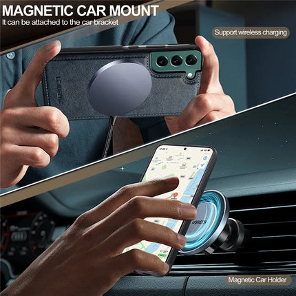 LC.IMEEKE For Samsung Galaxy S22 5G Magnetic Case Compatible with MagSafe Leather TPU Back Cover