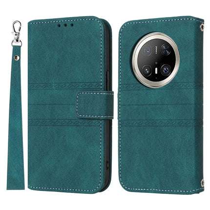 For Huawei Mate 70 Pro / Mate 70 Pro+ Case Wallet Skin-Touch Leather Imprinted Phone Cover - Blackish Green