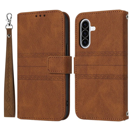 For Samsung Galaxy A56 5G Case Wallet Skin-Touch Leather Imprinted Phone Cover - Brown