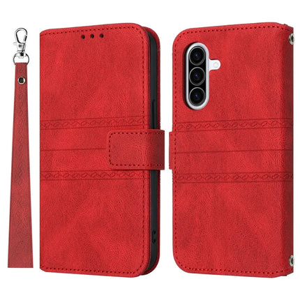 For Samsung Galaxy A56 5G Case Wallet Skin-Touch Leather Imprinted Phone Cover - Red