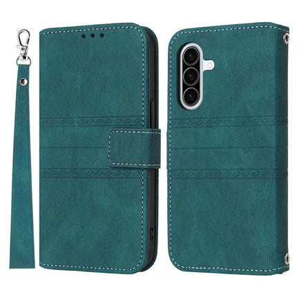 For Samsung Galaxy A56 5G Case Wallet Skin-Touch Leather Imprinted Phone Cover - Green