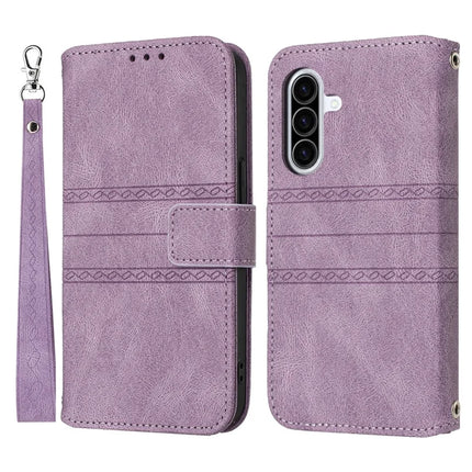 For Samsung Galaxy A56 5G Case Wallet Skin-Touch Leather Imprinted Phone Cover - Purple