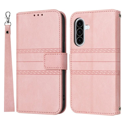 For Samsung Galaxy A56 5G Case Wallet Skin-Touch Leather Imprinted Phone Cover - Pink