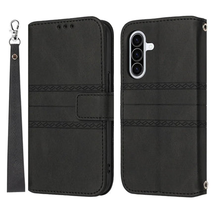 For Samsung Galaxy A56 5G Case Wallet Skin-Touch Leather Imprinted Phone Cover - Black