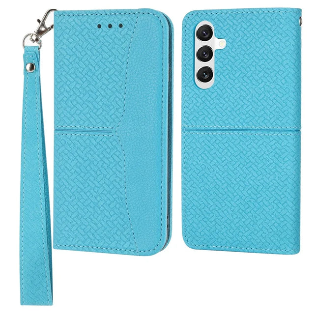 For Samsung Galaxy A26 5G Case Woven Texture PU Leather Wallet Phone Cover - Blue