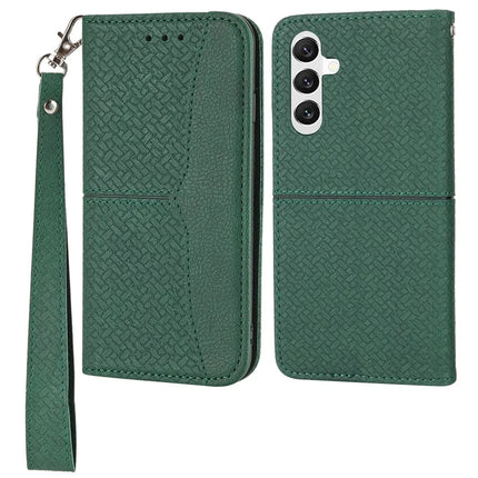 For Samsung Galaxy A26 5G Case Woven Texture PU Leather Wallet Phone Cover - Green