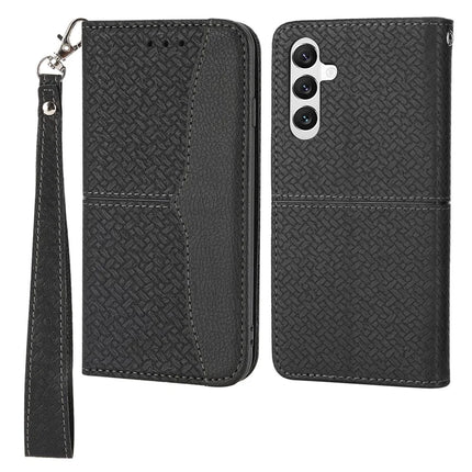 For Samsung Galaxy A26 5G Case Woven Texture PU Leather Wallet Phone Cover - Black