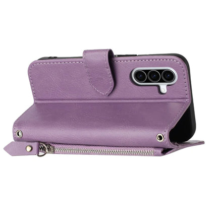 For Samsung Galaxy A26 5G Case Zipper Pocket Leather Phone Cover with Crossbody Shoulder Strap
