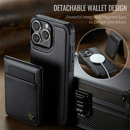 For iPhone 16 Pro JEEHOOD J06 Leather Back Cover Compatible with MagSafe Detachable Card Bag RFID Blocking