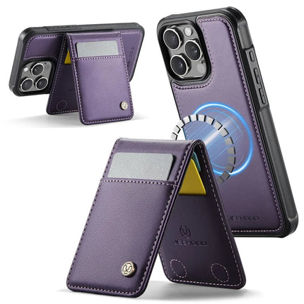 For iPhone 16 Pro Max JEEHOOD J06 Leather Back Cover Compatible with MagSafe Detachable Card Bag RFID Blocking