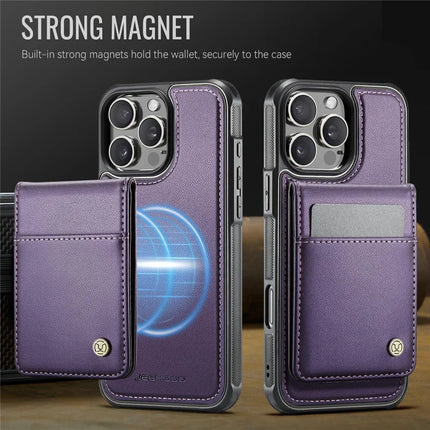 For iPhone 16 Pro Max JEEHOOD J06 Leather Back Cover Compatible with MagSafe Detachable Card Bag RFID Blocking