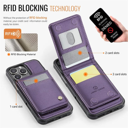 For iPhone 16 Pro Max JEEHOOD J06 Leather Back Cover Compatible with MagSafe Detachable Card Bag RFID Blocking