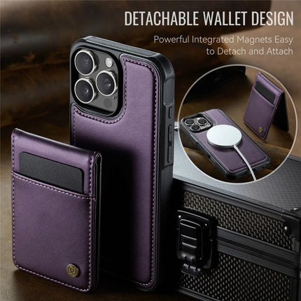 For iPhone 16 Pro Max JEEHOOD J06 Leather Back Cover Compatible with MagSafe Detachable Card Bag RFID Blocking
