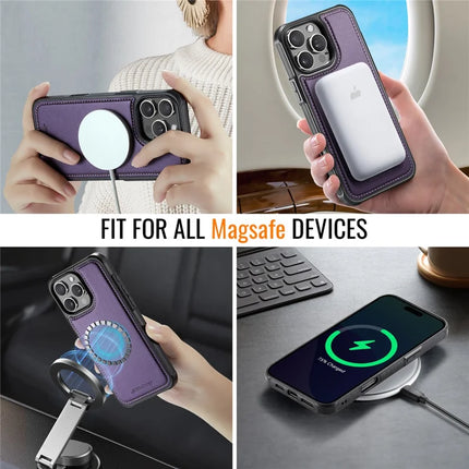 For iPhone 16 Pro Max JEEHOOD J06 Leather Back Cover Compatible with MagSafe Detachable Card Bag RFID Blocking
