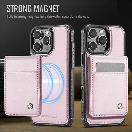 For iPhone 16 Pro Max JEEHOOD J06 Leather Back Cover Compatible with MagSafe Detachable Card Bag RFID Blocking