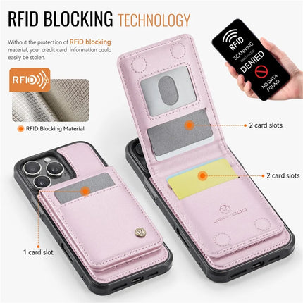 For iPhone 16 Pro Max JEEHOOD J06 Leather Back Cover Compatible with MagSafe Detachable Card Bag RFID Blocking