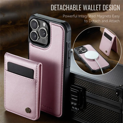 For iPhone 16 Pro Max JEEHOOD J06 Leather Back Cover Compatible with MagSafe Detachable Card Bag RFID Blocking