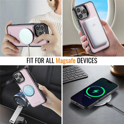 For iPhone 16 Pro Max JEEHOOD J06 Leather Back Cover Compatible with MagSafe Detachable Card Bag RFID Blocking