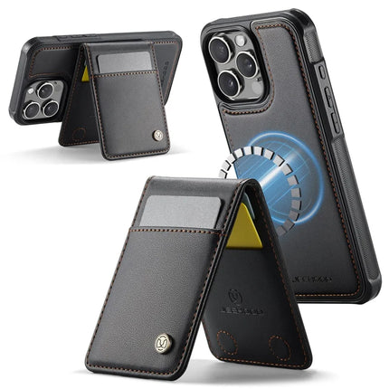 For iPhone 16 Pro Max JEEHOOD J06 Leather Back Cover Compatible with MagSafe Detachable Card Bag RFID Blocking