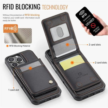 For iPhone 16 Pro Max JEEHOOD J06 Leather Back Cover Compatible with MagSafe Detachable Card Bag RFID Blocking