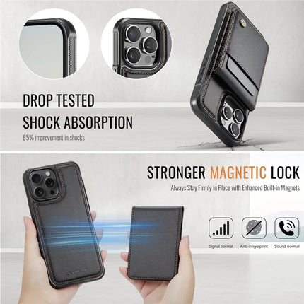 For iPhone 16 Pro Max JEEHOOD J06 Leather Back Cover Compatible with MagSafe Detachable Card Bag RFID Blocking