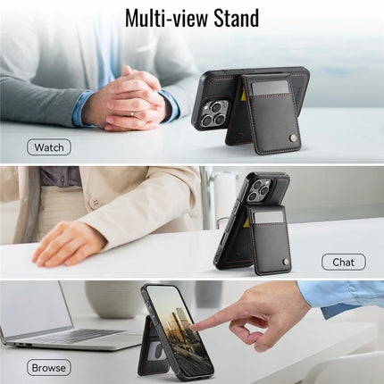 For iPhone 16 Pro Max JEEHOOD J06 Leather Back Cover Compatible with MagSafe Detachable Card Bag RFID Blocking