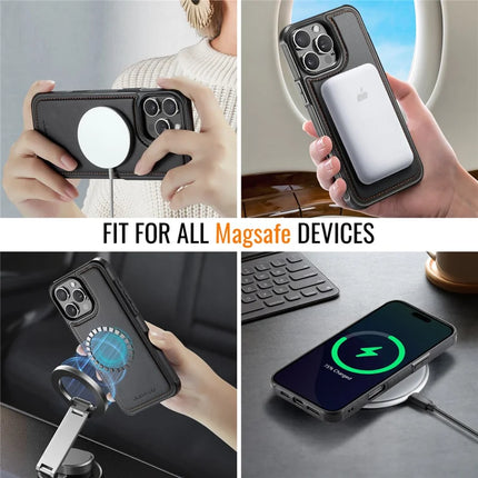 For iPhone 16 Pro Max JEEHOOD J06 Leather Back Cover Compatible with MagSafe Detachable Card Bag RFID Blocking