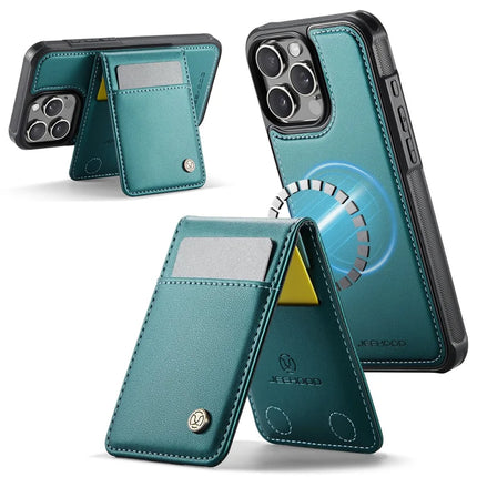 For iPhone 16 Pro Max JEEHOOD J06 Leather Back Cover Compatible with MagSafe Detachable Card Bag RFID Blocking
